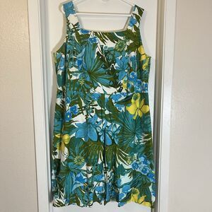 Talbots Sleeveless Dress Sz 20W Tropical Floral Resort Midi Lined Pockets